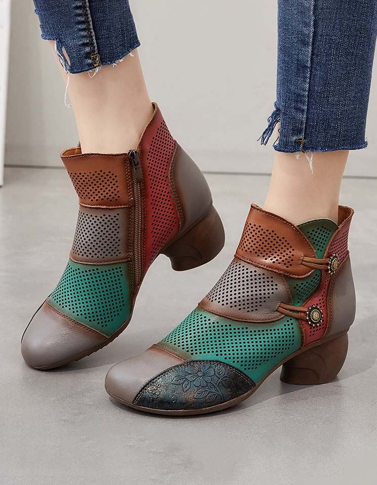 Käsintehdyt Color-block Ontot Vintage Paksut Saapikkaat