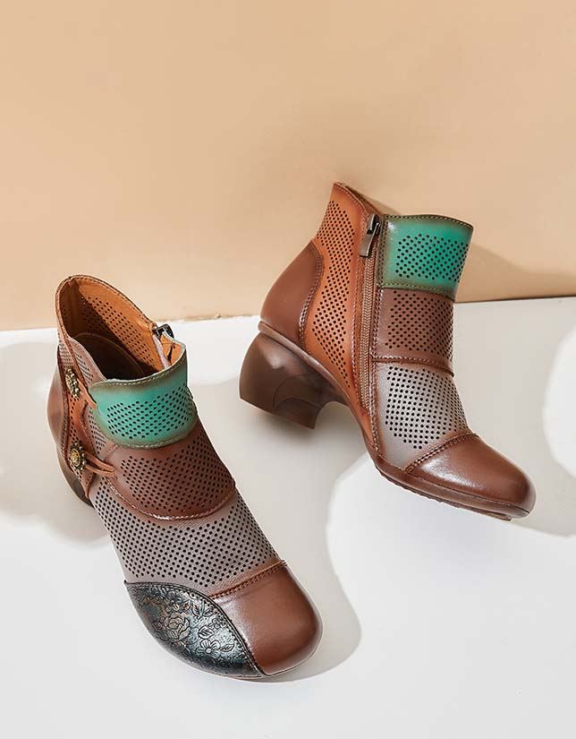 Käsintehdyt Color-block Ontot Vintage Paksut Saapikkaat